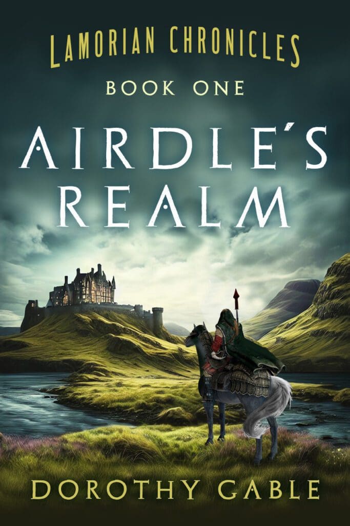 Fantasy book cover with a castle scene