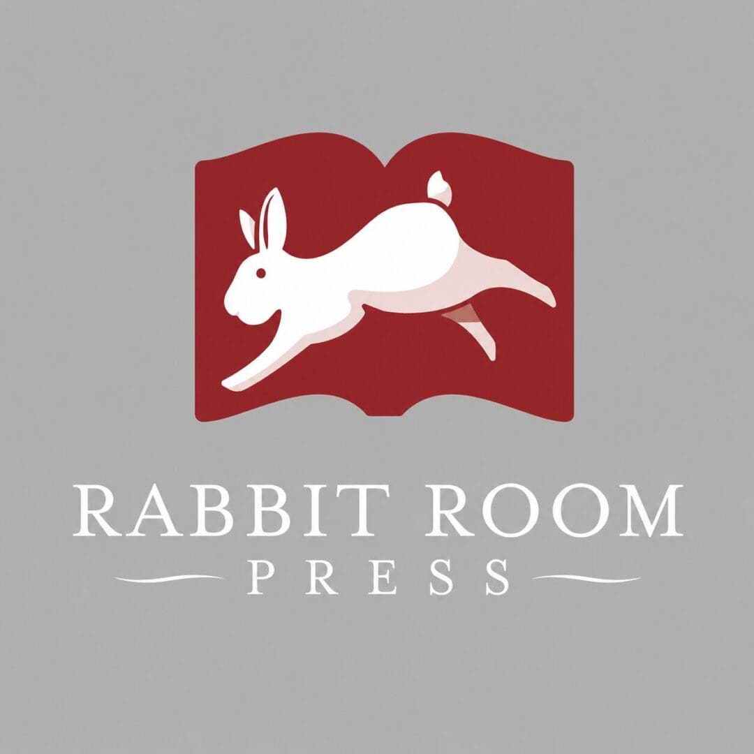 White rabbit leaping over red book logo
