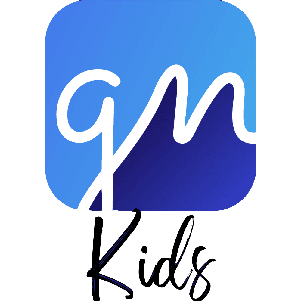 Rounded blue app icon with white script 